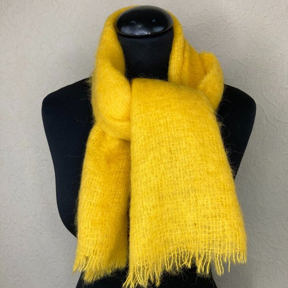 Vintage Accessories - Vintage Scarf De Mura Scottish Mohair & Wool Golden Yellow